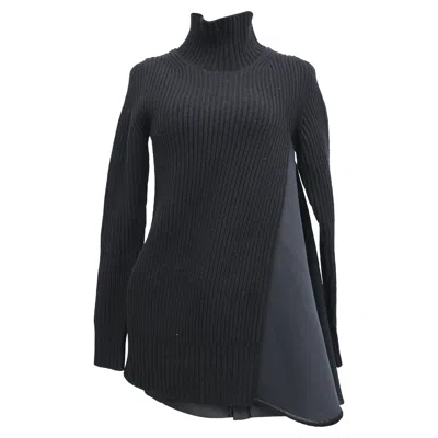 Sacai Knitted Turtleneck Mini Dress In Black Wool In Gray