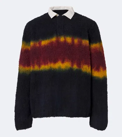Sacai Chusen-dyed Wool-blend Polo Sweater In Blue