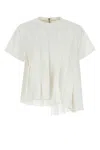 Sacai Pleated Design Top Short Sleeves In White