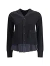 Sacai Cardigan With Denim Panel In Black