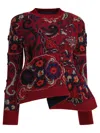 Sacai Womens Bordeaux Floral Wavy-hem Wool Jumper In Red