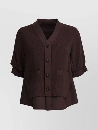 SACAI KNITWEAR SWEATER WITH V-NECK AND POCKETS
