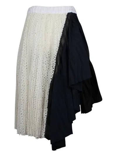 Pre-owned Sacai Lace-panel Asymmetrical Skirt In Black