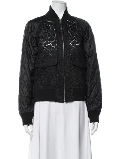 Pre-owned Sacai Lace Pattern Bomber Jacket In Black