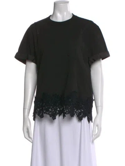 Pre-owned Sacai Lace Pattern Crew Neck T-shirt In Black