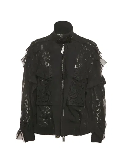 Pre-owned Sacai Lace Ruffle Jacket In Black
