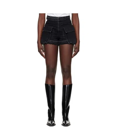 Sacai Black Belted Denim Shorts In 001 Black