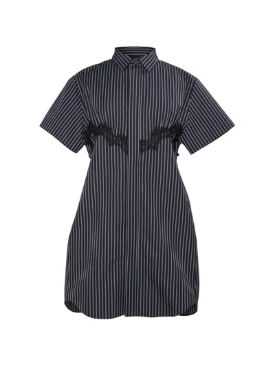 Sacai Lace-detail Striped Midi Dress In Blue