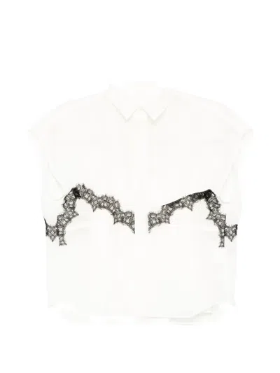 Sacai Lace-trimmed Semi-sheer Blouse In White