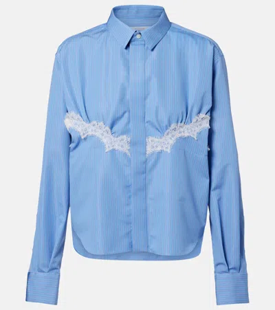 Sacai Lace-trimmed Striped Cotton-blend Poplin Shirt In Blue