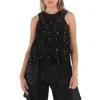 Sacai Ladies Black Beaded Fringe Lace Tank Top In Black