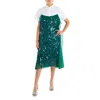 Sacai Ladies Green Spangle Embroidery Dress In Green