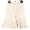 Sacai Ladies L / Khaki Wool Melton Pleated Skirt In Beige