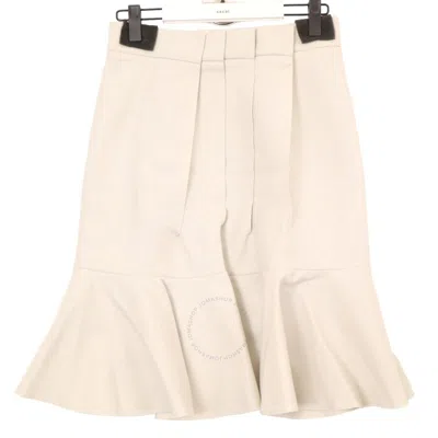 Sacai Ladies L / Khaki Wool Melton Pleated Skirt In Beige