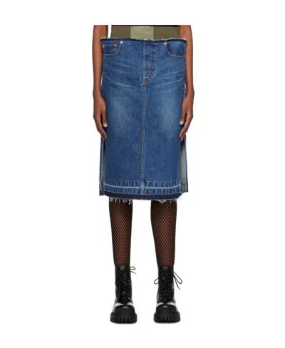 Sacai Laminated Denim Skirt In Blue