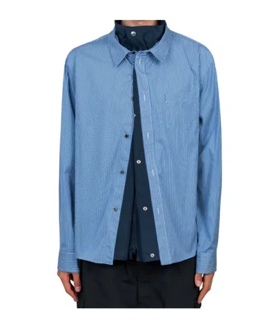 Sacai Lapel Long-sleeved Shirt In Blue