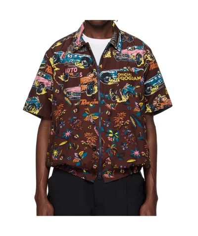 Sacai Lapel Short Sleeve Shirt In Multicolor