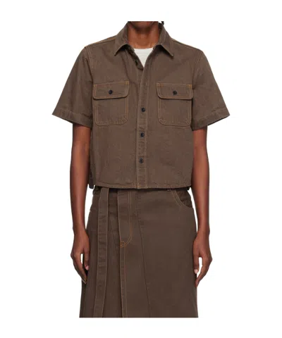 SACAI LAPEL SHORT-SLEEVED DENIM JACKET