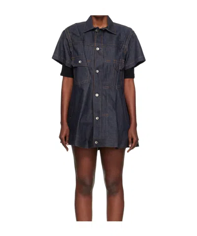 Sacai Lapel Short-sleeved Dress In Black