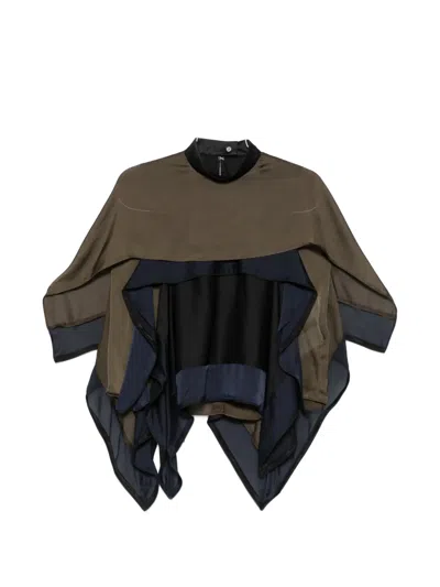 Sacai Layered Asymmetric-hem Blouse In Green