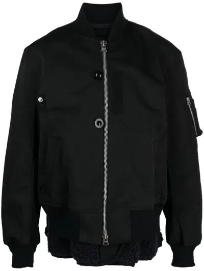 Sacai Layered Band-collar Bomber Jacket In Black