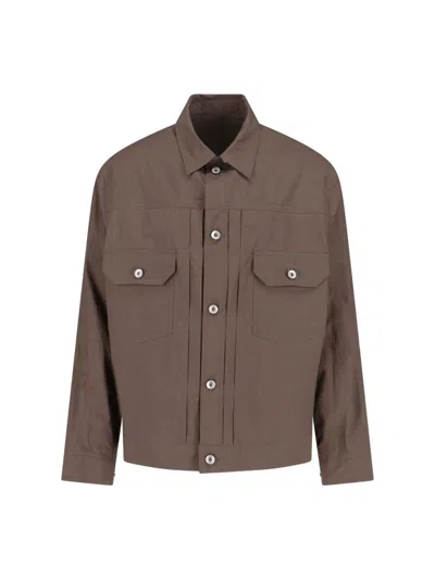 Sacai Layered Beige Jacket With Dynamic Textures And Zip Closure In Brown