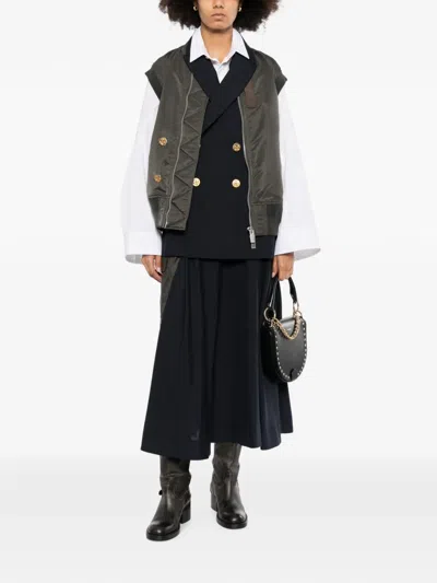 Sacai Layered Bomber Gilet In Green