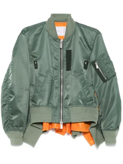 Sacai Layered Twill Bomber Jacket In 501 Khaki