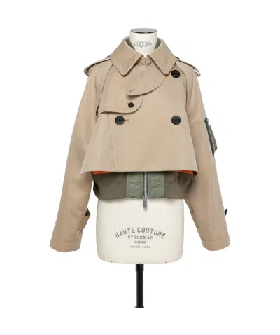 Sacai Layered Button Detailed Jackets In Burgundy