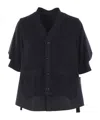 Sacai Pleated-panel Short-sleeve Cardigan In Black