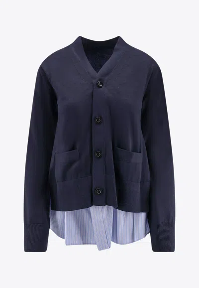 Sacai Cotton Cardigan With Mesh Inserts In Blue