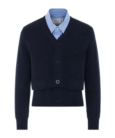 Sacai Layered Button-up Cardigan In Black