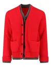 Sacai Long-sleeved Knitted Cardigan In Red