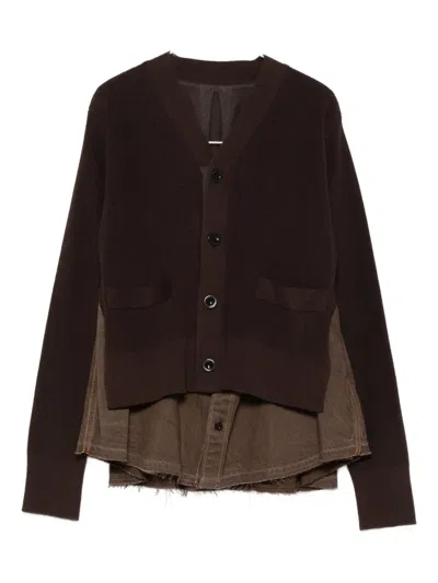 Sacai Layered Cardigan In Brown