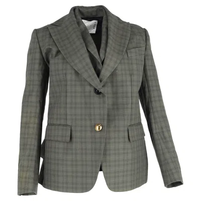 Sacai Layered Checked Blazer In Multicolor Cotton In Gray