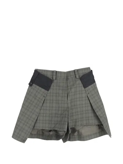 Pre-owned Sacai Layered Checked Shorts In Gray