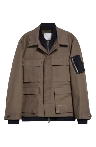 Sacai Layered Chore Jacket In Taupe