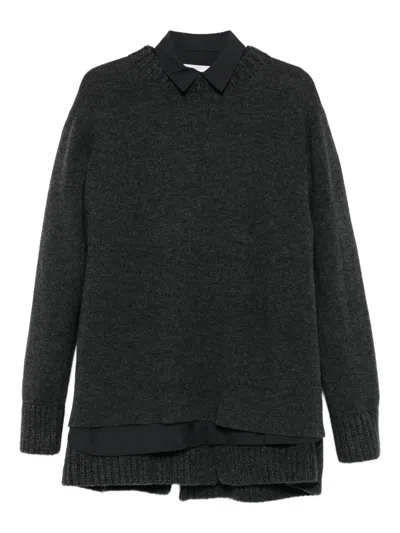 Sacai Layered Classic-collar Mini Dress In Gray