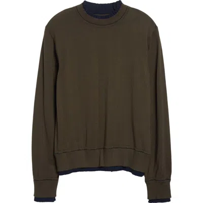Sacai Layered Cotton & Cashmere Crewneck Sweater In Green