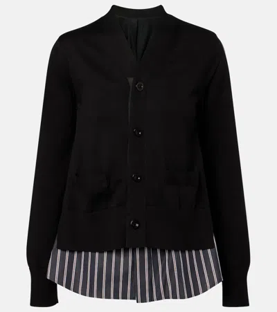 Sacai Layered Cotton Cardigan In Blue