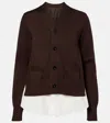 Sacai Layered Cotton Cardigan In Brown