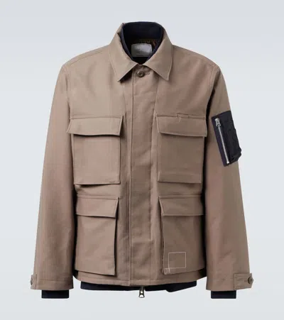 Sacai Layered Cotton Jacket In Beige