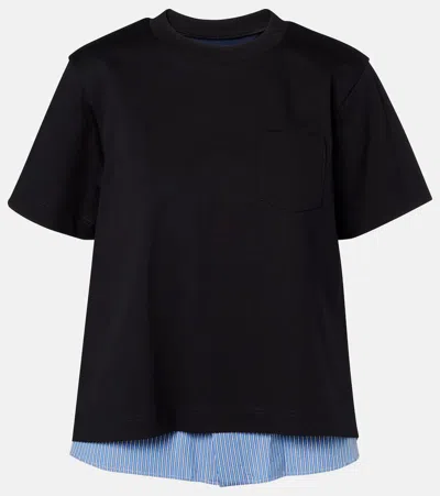 Sacai Layered Cotton T-shirt In Blue