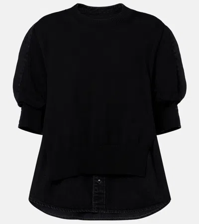 Sacai Layered Cotton-blend Sweater In Black