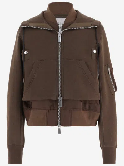 Sacai Layered Cotton-blend Sweatshirt In Brown