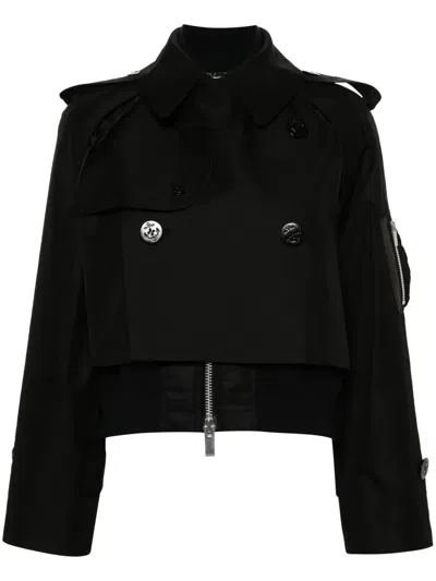 Sacai Layered Cropped Jacket In Black