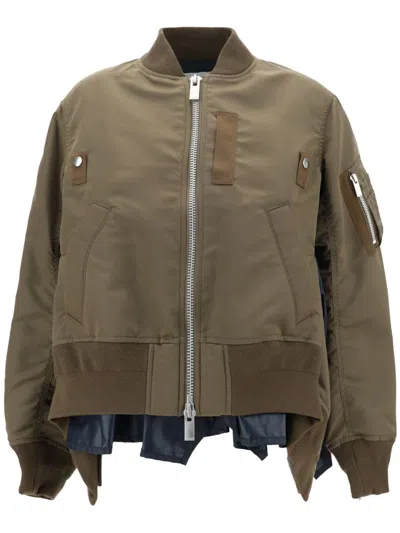 Sacai Nylon Twill X Wool Suiting Blouson In Brown