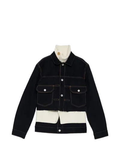 Sacai Layered Frayed-hem Denim Jacket In Blue