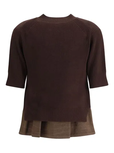 Sacai Layered Knit Sweater In Brown