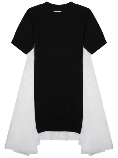 Sacai Layered Midi Dress In Black